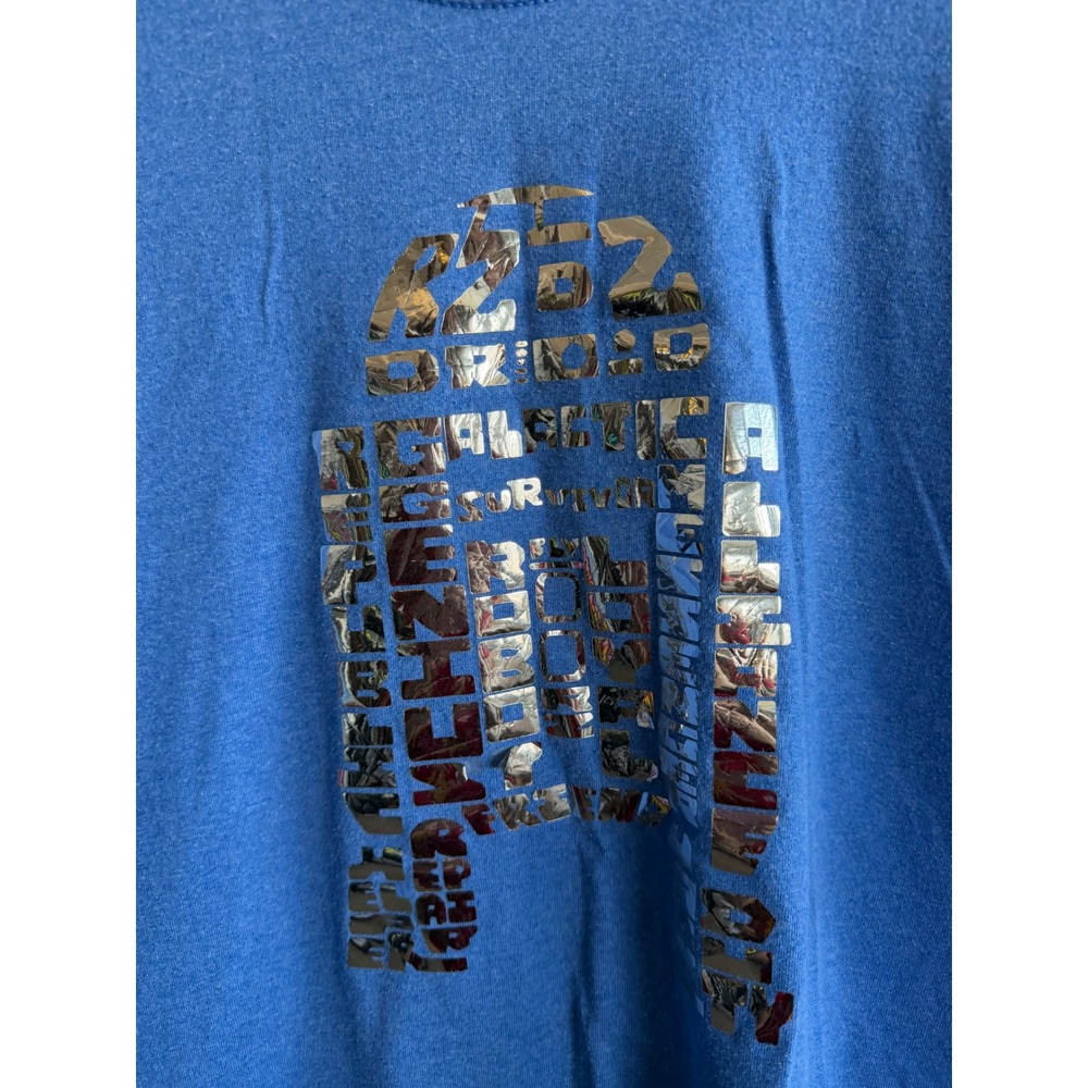 Port & Company Star Wars R2-D2 Silver Foil Graphic T-Shirt Blue Mens Medium - Picture 3 of 4